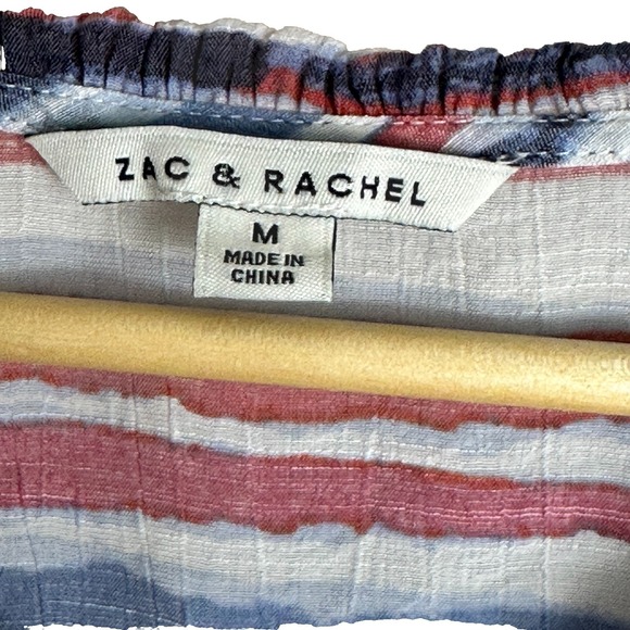 Zac & Rachel Womens Medium Top 3/4 Sleeve V-Neck Red/Blue Striped Pullover Light - Picture 4 of 6